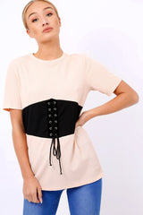 Nude Lace Up Ribbed T-Shirt - Claudie