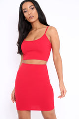Red Cami Crop Top And Mini Skirt Co-Ord - Riely