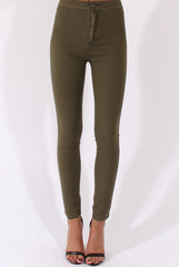 Khaki High Waisted Skinny Jeans - Riley