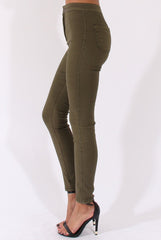 Khaki High Waisted Skinny Jeans - Riley