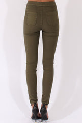 Khaki High Waisted Skinny Jeans - Riley