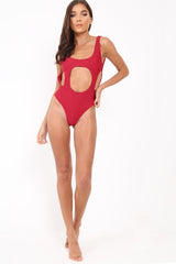 Wine Round Cutout Backless Swimsuit - Rinda