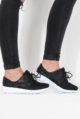 Black Glitter Trainer - Rio