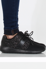 All Black Glitter Trainer - Rio