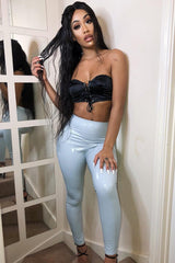 Grey Shiny Vinyl PU Leggings - Rio