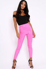 Pink Shiny Vinyl PU Leggings - Rio