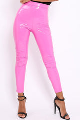 Pink Shiny Vinyl PU Leggings - Rio