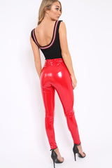 Red Shiny Vinyl PU Leggings - Rio