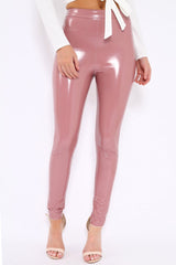 Rose Pink Shiny Vinyl PU Leggings - Rio