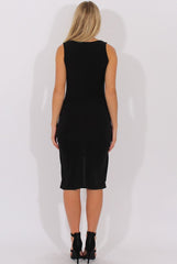 Black Tie Knot Front Slinky Dress - Robin