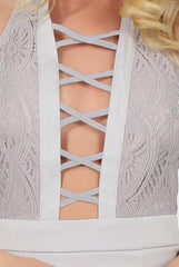 Grey Lace Halterneck Dress - Robin