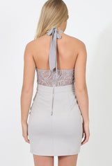 Grey Lace Halterneck Dress - Robin