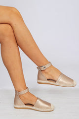 Rose Gold Studded Espadrilles Sandals - Robin
