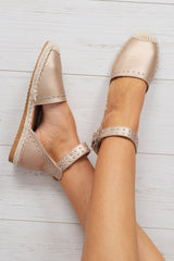 Rose Gold Studded Espadrilles Sandals - Robin