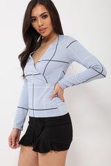 Lilac Check Wrap Front Top - Robyn