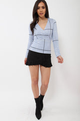 Lilac Check Wrap Front Top - Robyn