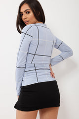 Lilac Check Wrap Front Top - Robyn