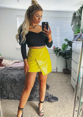 Yellow PU Faux Croc Wrap Over Skirt - Enessa