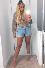 Pink Leopard Print Plunge Button Blouse - Polly