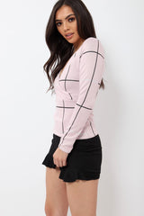 Pink Check Wrap Front Top - Robyn