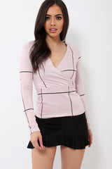 Pink Check Wrap Front Top - Robyn