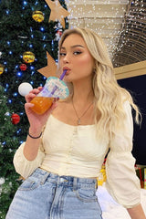 Cream Button Up Milkmaid Crop Top - Miyah