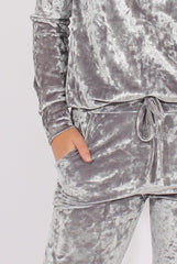 Silver Grey Crushed Velvet Tracksuit - Romy