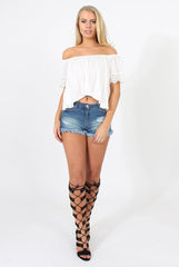 White Cold Shoulder Crop Top - Romy