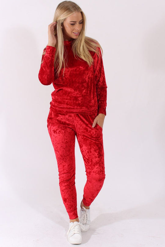 Red Crushed Velvet Tracksuit - Romy