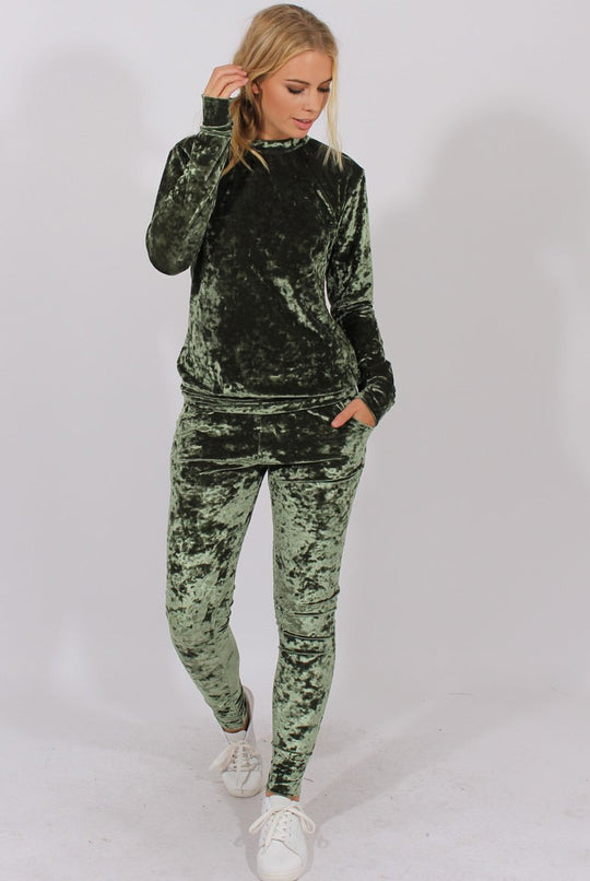 Green Crushed Velvet Tracksuit - Romy