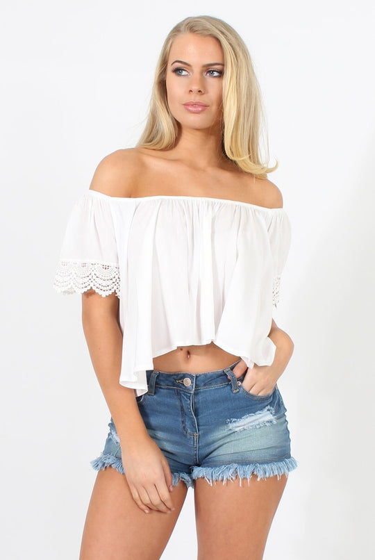 White Cold Shoulder Crop Top - Romy
