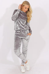 Silver Grey Crushed Velvet Tracksuit - Romy