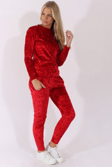 Red Crushed Velvet Tracksuit - Romy