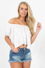 White Cold Shoulder Crop Top - Romy