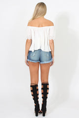 White Cold Shoulder Crop Top - Romy