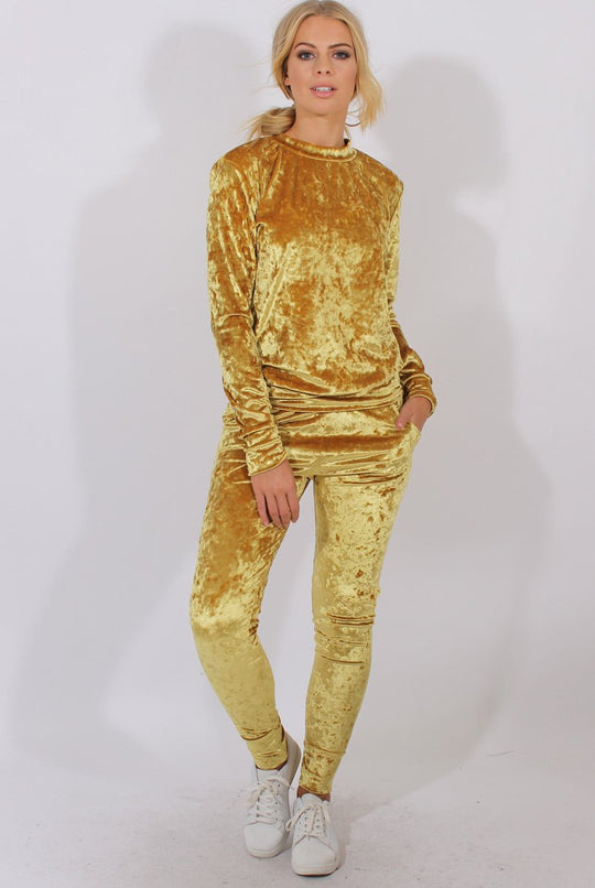 Mustard Crushed Velvet Tracksuit - Romy