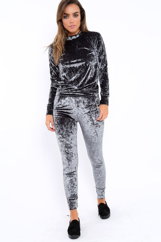 Charcoal Crushed Velvet Tracksuit - Romy