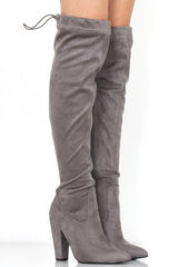 Rosah Grey Suede Over The Knee Boots