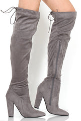 Rosah Grey Suede Over The Knee Boots