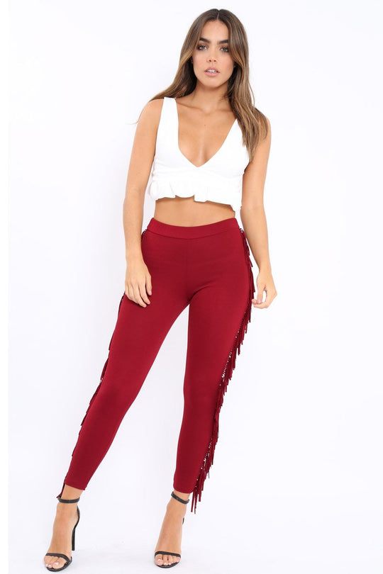 Wine Fringe Leggings - Rosaleen