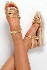 Rose Gold Studded Espadrille Sandals - Delara