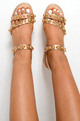 Rose Gold Studded Espadrille Sandals - Delara