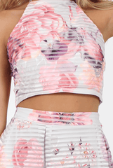 White and Pink Semi Sheer Floral Co-ord - Rose