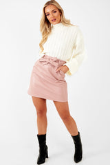 Rose Faux Leather Tie Waist Mini Skirt - Eliyanna