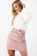 Rose Faux Leather Tie Waist Mini Skirt - Eliyanna