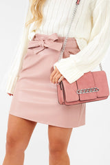 Rose Faux Leather Tie Waist Mini Skirt - Eliyanna