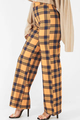 Mustard Tartan Wide Leg Trousers - Kensy