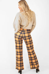 Mustard Tartan Wide Leg Trousers - Kensy