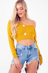 Mustard Crop V Neck Knit Jumper - Rozella