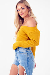 Mustard Crop V Neck Knit Jumper - Rozella